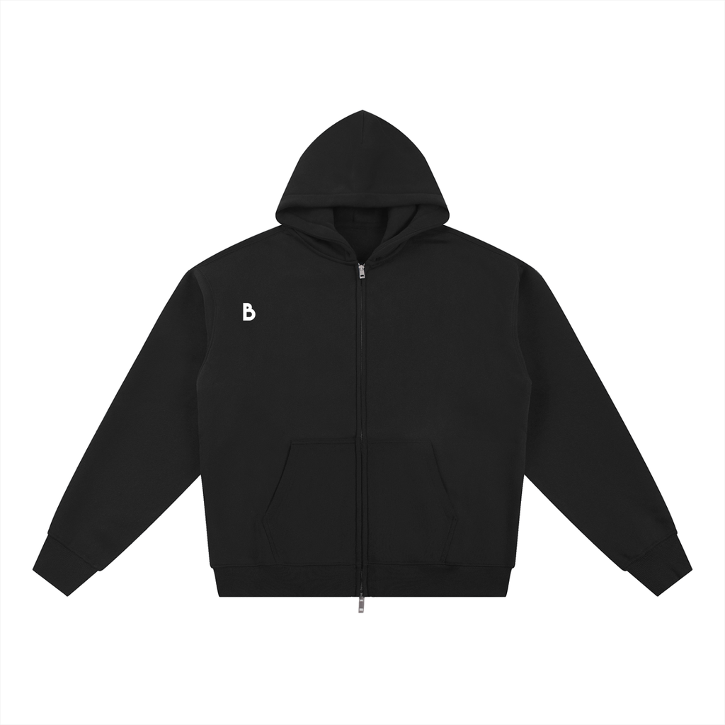 The Signature Fleece Zip-Through Hoodie in Black
