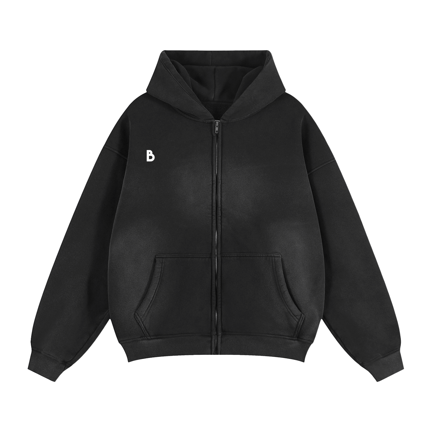 The Signature Sun fade Two-way Zipper Boxy Fleece Hoodie in Black