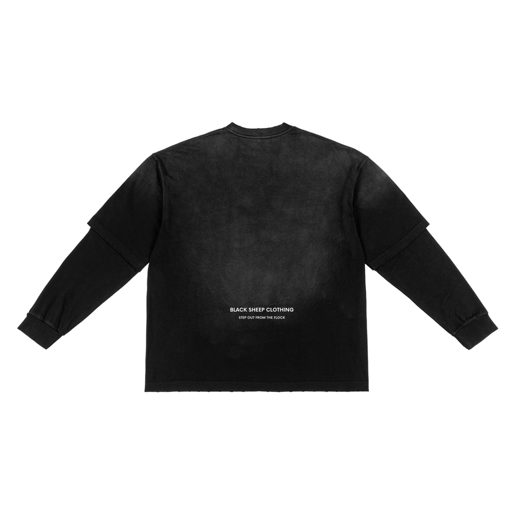 The Signature Sun fade Hand-Frayed Faux Two-Piece T-Shirt in Black