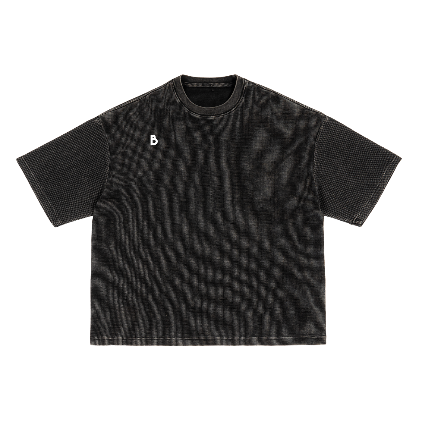 The Signature Textured Waffle Washed Boxy T-Shirt in Black