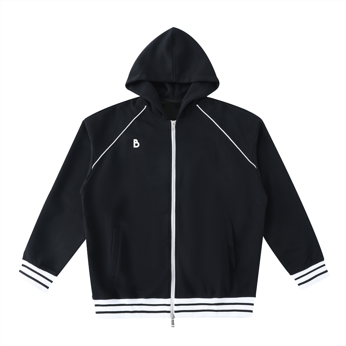 The Signature Striped Trim Zip-Up Hoodie