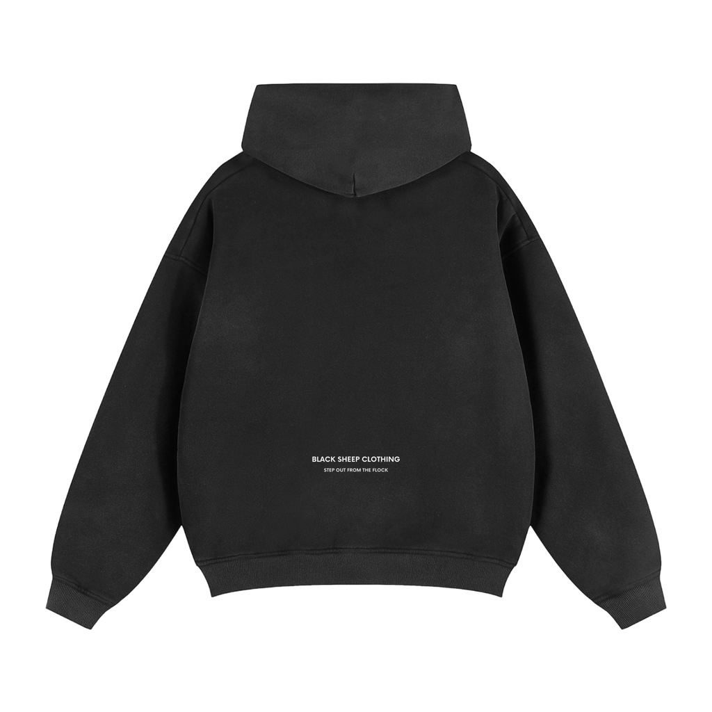 The Signature Sun fade Two-way Zipper Boxy Fleece Hoodie in Black
