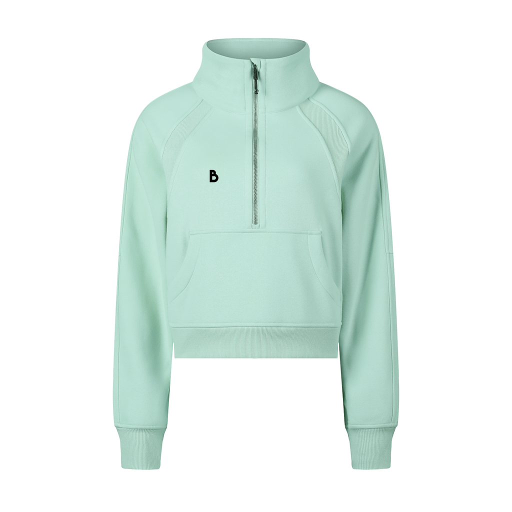 The Women's Signature Cropped Half-Zip Sweatshirt in Mint Green