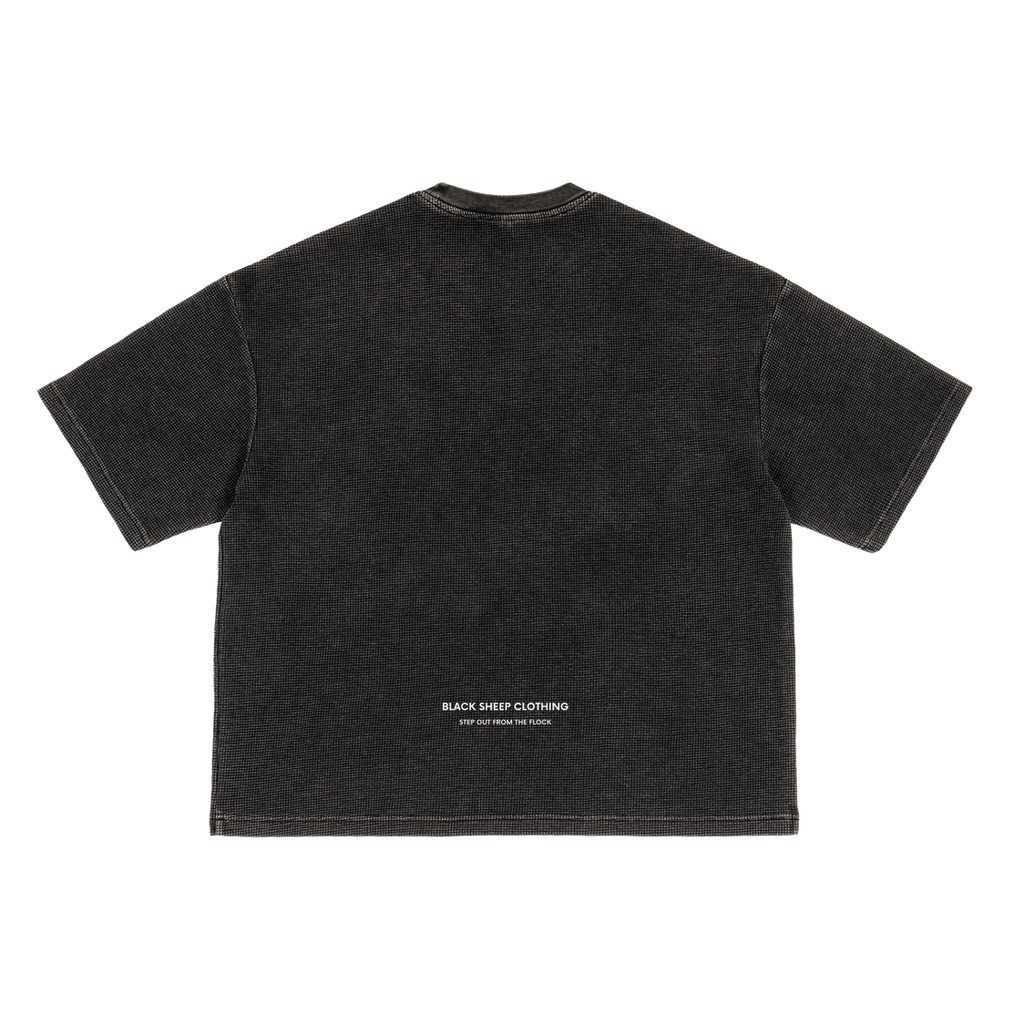 The Signature Textured Waffle Washed Boxy T-Shirt in Black