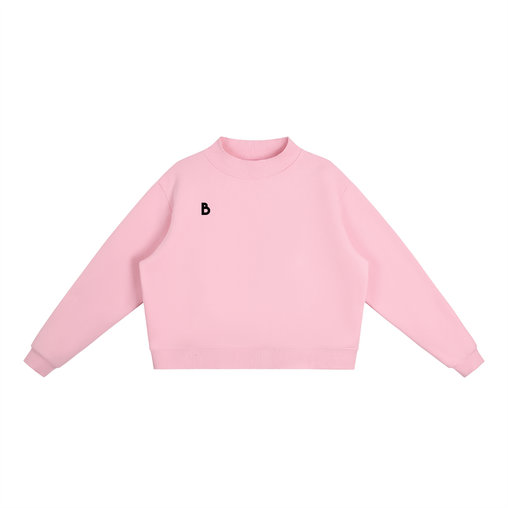 The Essential Fleece Mock-Neck Crew Sweatshirt in Pink