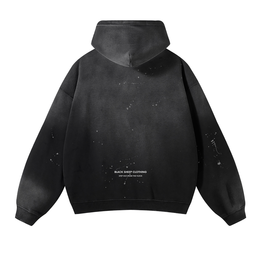 The Signature Vintage Washed Frayed Fleece Hoodie in Black
