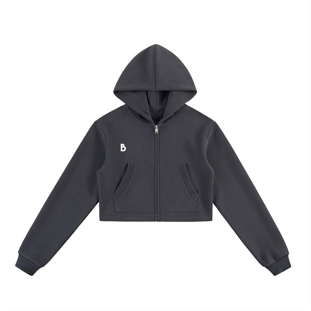 The Women's signature  Cropped Zip-Up Hoodie in Grey