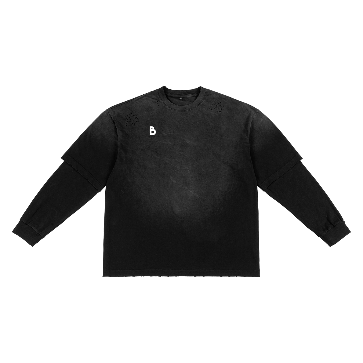The Signature Sun fade Hand-Frayed Faux Two-Piece T-Shirt in Black