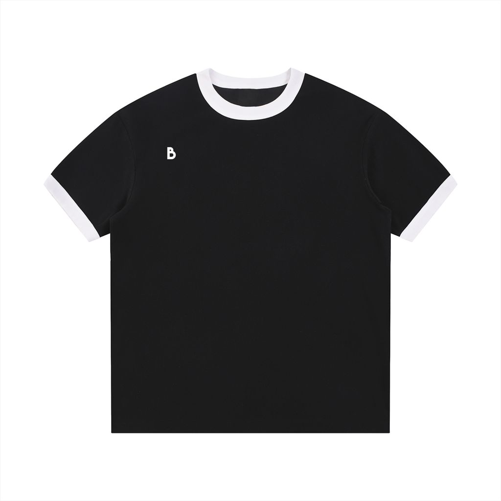 The Contrast Edge Ribbed Crewneck T-Shirt in Black